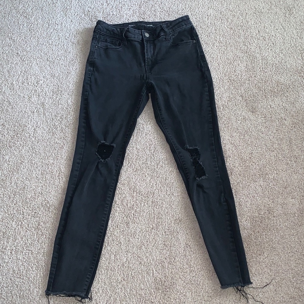 Distressed Black Mid Rise Skinny Jeans